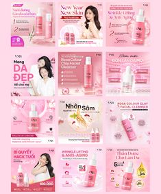 an advertisement for skin care products on pink background