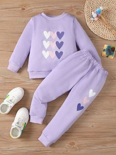 Casual Heart Print Sets For Spring, Casual Heart Print Spring Sets, Casual Spring Heart Print Sets, Purple Long Sleeve Sets For Winter, Purple Long Sleeve Sets For Fall, Cute Long Sleeve Purple Sets, Cute Purple Long Sleeve Sets, Girls Heart, Toddler Fall