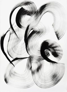 an abstract black and white painting with swirls