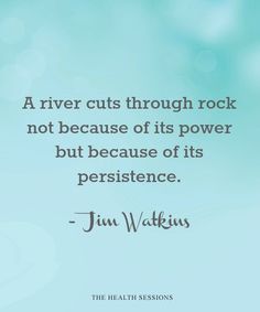 a quote from the author, john wawkins about river cuts through rock not because of its power but because of its perisence