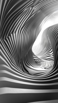 an abstract black and white photo with wavy lines in the center, looking like a tunnel