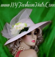 Women's Ladies - White Dressy Special Occasion, Wide Brimmed Fashion Hat With A Rose. This Elegant Hat Is Appropriate For Winter Spring, Summer, And Fall. A Perfect Dress Hat, For Special Occasion, A Formal Event, Parties, A Garden Tea Party, Holidays, Church, A Wedding, Horse Races, The Kentucky Derby, The Belmont Stakes, And The Preakness. Custom Made And Designed By www.NYFashionHats.Com Wedding Horse, Mother Of The Bride Hats, Church Lady Hats, Elegant Hat, Ladies Dress Hats, Horse Races, Royal Ascot Hats, Belmont Stakes, Couture Hats