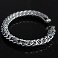 Arm Rings - Premium Gotland Armring, Silver - Grimfrost.com Handmade Viking Style Bracelet, Hand Forged Silver Viking Jewelry, Viking Style Silver Bangle Bracelet, Ancient Vikings, Dragon Head, Viking Jewelry, Free Jewelry, Fine Silver, Black Velvet