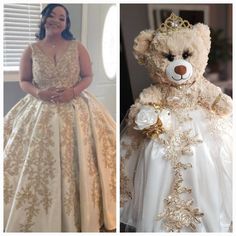 Custom Personalized Quinceanera bear / Last Doll. Made to look just like the quinceanera's dress. Attention to detail is my forte. Please allow 4-6 weeks to make the bear. Please message me to discuss prior to ordering. Please send me a picture of the front and back of the dress when placing the order along with color description as sometimes the pictures may appear differently. Looking forward to making your keepsake Quinceanera bear to cherish and remember her special day for years to come! 💕 Gold Ball Gown For Quinceanera During Prom Season, Gold Ball Gown For Quinceanera Debutante Ball, Gold Ball Gown For Quinceanera, Gold Ball Gown Quinceanera Dress For Debutante Ball, White Princess Quinceanera Dress, Gold Princess Dress For Quinceanera, Gold Ball Gown Pageant Dress, Quinceanera Bear, Bear Dress