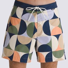 An upgrade to a classic beach short, the Ever-Ride Printed 17'' Boardshort is a water resistant short that features a 2-way mechanical stretch fabrication for added comfort and mobility. These shorts also feature a hidden hook closure on the fly for a more secure fit, and a fun, allover geometric pattern print.Our team has set ambitious sustainability goals. Big or small, all of our efforts add up to positive change. To earn the Checkerboard globe logo, at least 30% of the product must be made u Multicolor Summer Outdoor Shorts, Multicolor Swim Trunks For Summer Outdoors, Multicolor Outdoor Shorts, Snow Surfing, Surf Apparel, Globe Logo, Vans Store, Vans Logo, Surf Outfit