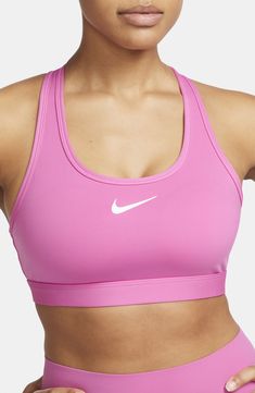 Work up a sweat on and off the pickleball court in this padded sports bra featuring wide straps and signature moisture-wicking tech. Racerback Dri-FIT moisture-wicking technology Lined 72% polyester, 28% spandex Machine wash, line dry Imported Padded Sports Bra For Running With Medium Support, Padded Medium Support Running Sports Bra, Medium Support Padded Sports Bra For Running, Padded Sports Bra For Running, Padded Athleisure Activewear For Light Sports, Padded Athleisure Activewear For Sports, Padded Sporty Racerback Activewear, Sporty Padded Racerback Activewear, Padded Activewear For Light Sports