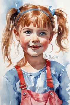 Пеппи Длинныйчулок. Portraits Painting, Vintage Art Paintings, Child Portraits, Watercolor Paintings Easy, Virtual Art, Portrait Sketches, Drawing Images, Jolie Photo