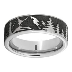 Let your love of the natural world shine with this impeccably detailed Serinium® ring featuring a landscape of mountains and pines. This style is made for everyday wear and ultimate comfort no matter where the adventure takes you. Serinium® is a safe and ultra-hard metal with a bright white finish. It’s hypoallergenic and formed for everyday wearability from the town to the trail. Engraved Wedding Ring, Engraved Wedding Rings, Wedding Band Engraving, Anniversary Wedding Band, Engraved Wedding, Black Hills Gold, Hard Metal, Jewelry Essentials, Pine Forest