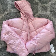 Never Worn!! (Would Fit More Than Just L) Trendy Pink Puffer Jacket For Cold Weather, Casual Pink Puffer Jacket For Streetwear, Pink Trendy Puffer Jacket For Streetwear, Trendy Pink Puffer Jacket For Streetwear, Trendy Hooded Outerwear From Forever 21, Trendy Spring Puffer Jacket For Streetwear, Casual Pink Outerwear From Forever 21, Casual Pink Outerwear By Forever 21, Forever 21 Jacket