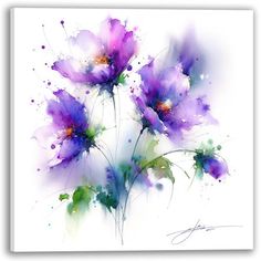 watercolor painting of purple flowers on white background