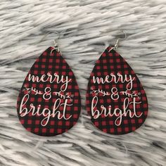 Merry And Bright Faux Leather Earrings With Black And Red Buffalo Plaid Hypoallergenic And Lightweight Design On Both Sides Fast Shipping Very Festive For Christmas And This Years Winter Season! Buy One For Ur Self And 2 More For Friends And Family... 3/$20 Mix & Match Plaid Earrings, Pumpkin Bead, Witch Earrings, Red Buffalo Plaid, Faux Leather Earrings, Turtle Earrings, Gold Statement Earrings, Heart Dangle Earrings, Beaded Dangle Earrings