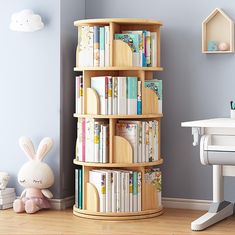 a bookshelf filled with lots of books next to a desk