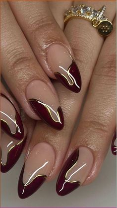 Nail Art Fall 2024, Thanksgiving Nail Design, Aphrodite Nails, Red And Gold Nails, Classy Acrylic, Colourful Nails, New Years Eve Nails, Milky Nails, Cute Nails For Fall