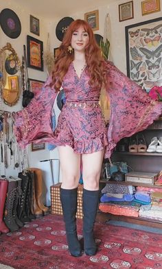 Bohemian Goth Outfits, Eclectic Dresses, Pink Whimsigoth, Whimsy Goth Outfit, 60s Inspired Outfits, Blue Top Outfit, 70s Bohemian, 70s Outfits