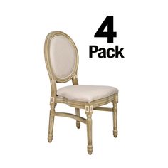 four pack of chairs with white linen upholstered back