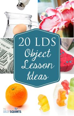 the words 20 kids's object lesson ideas are in front of an orange and dollar bill