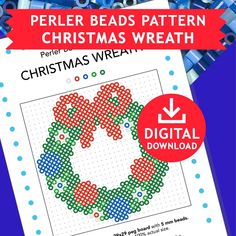 a cross stitch christmas wreath pattern with the text, perler beads pattern christmas wreath