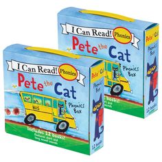 two children's books about the cat and the phonical bus are shown