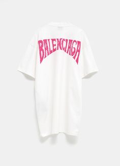 Balenciaga t-shirt dress in vintage jersey featuring logo printed on the back, crewneck, long sleeves and midi length. Made in Portugal. Fits true to size, choose your regular size. Standard sizing. Balenciaga Jersey, Portugal Fits, White Cotton Jersey T-shirt For Streetwear, Balenciaga Tshirt Men, Balenciaga Graphic Tee, Balenciaga White T Shirt, Balenciaga Shirt, Balenciaga T Shirt, Jersey Vintage