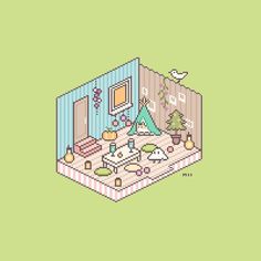 the pixel room is filled with furniture and decorations