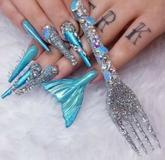 Crazy Acrylic Nails, Trendy Nail Art Designs, Mermaid Nails, Simple Nail Art Designs, Mermaid Tails