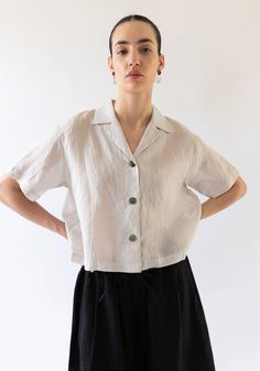 Sayaka Davis Sheer Cropped Shirt in Sand – VESTIGE Beige Short Sleeve Blouse With Button Closure, Beige Blouse With Button Closure And Short Sleeves, Summer Blouse With Johnny Collar In Relaxed Fit, Summer Blouse With Johnny Collar And Relaxed Fit, Summer Johnny Collar Blouse With Relaxed Fit, Short Sleeve Linen Blouse With Buttons, Linen V-neck Shirt With Buttons, Chic Short Sleeve Linen Shirt, Cropped Shirt