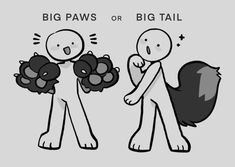 two cartoon figures with flowers in their hands and the words big paws or big tail