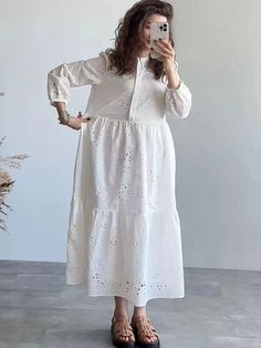 Tavimart Women Cutout Dress Summer White Embroidered Elegant Party Dress Casual Vintage Chic Long Sleeve Ladies Loose Long Dress White Midi Dress With Cutwork Hem, White Fitted Maxi Dress With Chikankari Embroidery, Fitted White Maxi Dress With Chikankari Embroidery, White Long Sleeve Midi Dress With Broderie Anglaise, White Chikankari Embroidery Party Dress, White Midi Dress With Broderie Anglaise For Wedding, White Chikankari Embroidered Maxi Dress For Weddings, White Embroidered Midi-length Dress For Wedding, White Embroidered Midi Length Dress For Wedding