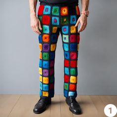 Crochet Granny Square Mens Pants 100% Hand Knitted  Please Choose the number of the crochet pants  style you like at check out  🎉🛍️ Get Ready for a Delightful Treat! 🛍️🎉 🌟 30% OFF SALE HAS BEGUN! 🌟 Step into a world of style with our exclusive sale. Grab your favorites now and save big while stocks last! 🚚 Shipping Details: 🕒 Estimated Delivery: 2-5 Business Days 🚀 Express Shipping on ALL Orders: US  CAN  UK  EU  UK 🇬🇧 See more of our Men's knit pants here:  https://www.etsy.com/shop/CHANDAKA?ref=seller-platform-mcnav&section_id=31709631 See the rest of our store here:  https://www.etsy.com/shop/CHANDAKA 👔 Men's Crochet Retro Pants  👔 Each order is meticulously crafted to perfection. Customization is our forte! If you're looking for different colors and measurements, shoot us Granny Square Trousers, Granny Pants, Boho Clothing Men, Crochet Mens, Festival Trousers, Pants For Man, Crochet Retro, Mens Poncho, Retro Trousers