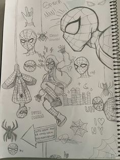 a drawing of spider - man and other characters