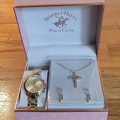 Women Watch Jewelry Gift Set Beverly Hills Polo Club Beverly Hill Polo Club Gift Set, Watch And Cross Shape Necklace With Matching Earrings New In Box Beverly Hill, Baby Polo, Cross Shape, Watch Set, Watch Jewelry, Beverly Hills Polo Club, Star Bracelet, Polo Club, Women's Watch