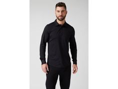 Raffi The Riviera Long Sleeve Three Button Polo RW12846 | Black Black Polo Shirt With Button Closure, Black Polo Shirt With Placket, Black Polo Collar Top With Button Closure, Black Top With Button Closure And Polo Collar, Modern Black Polo Shirt With Collared Neckline, Black Polo Shirt For Work With Buttons, Black Shirt With Buttons And Collared Neckline, Black Collared Shirt With Buttons, Black Polo Shirt With Johnny Collar For Work