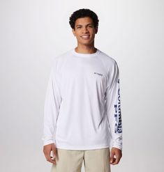 This classic long-sleeve fishing shirt features broad-spectrum UV protection, sweat-wicking, and quick-drying fabric for comfort and utility on and off the water. Casual Crew Neck Rash Guard For Outdoor, Casual Long Sleeve Rash Guard With Upf 50+, Casual Long Sleeve Tops For Water Sports, Casual Crew Neck Rash Guard For Water Sports, White Rash Guard With Upf 50+ For Sports, Casual Long Sleeve Sports Rash Guard, Casual White Rash Guard For Sports, White Rash Guard Upf 50+ For Sports, White Sporty Moisture-wicking Rash Guard