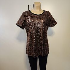 Brand Chaus Womens XL Used condition Gold Short Sleeve Tops With Sequins, Gold Short Sleeve Top With Sequins, Gold Sequined Short Sleeve Top, Gold Sequin Short Sleeve Top, Womens Clothing Tops, Aurora, Sequin, Womens Shirts, Copper