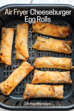 air fryer cheeseburger egg rolls in a pan