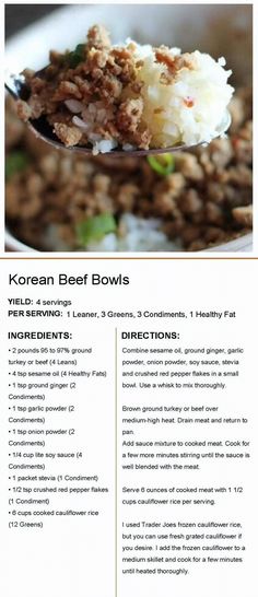 the recipe for korean beef bowls is shown