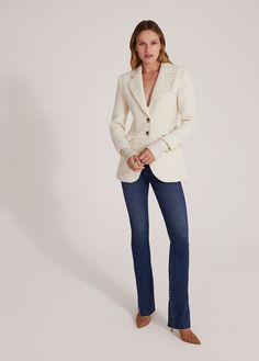 City Sidewalk, Walking To Work, Stitching Details, Favorite Daughter, White Blazer, Christmas 2024, Colored Blazer, Work Casual, Flap Pocket