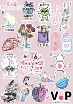 various stickers are arranged on a pink background with the words pharment and other items