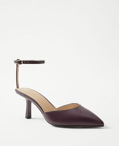 Elevate your style with the Ann Taylor Leather Mid Heel Ankle Strap Pumps, a perfect blend of elegance and comfort. These burgundy pumps feature a sophisticated pointy toe and a sleek ankle strap with an adjustable buckle for a secure fit.

- Size: 8 1/2
- Color: Burgundy
- Material: Leather
- Gender: Female
- Heel Height: 2 1/2 inches

Designed for the modern woman, these pumps are crafted with a padded footbed to ensure comfort throughout the day. Whether you're heading to the office or attend Leather Ankle Strap Kitten Heels Medium Width, Leather Kitten Heels With Ankle Strap, Medium Width, Court Shoes With Ankle Strap And Heel Strap, Medium Width Ankle Strap Slingback Pumps, Court Shoes With Padded Heel And Ankle Strap, Office Kitten Heels With Ankle Strap, Ankle-high Court Shoes With Heel Strap And Medium Width, Ankle-high Court Shoes With Heel Strap, High High Heels