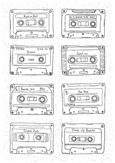 cassette tape recorders set in black and white