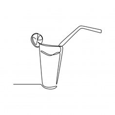 a line drawing of a glass with a straw and a lemon slice on the rim