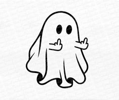 a black and white drawing of a ghost with its hands in the air, pointing at something