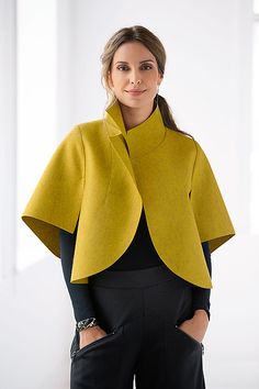 Citrino Jacket by Teresa Maria Widuch (Wool Jacket) | Artful Home Yellow Jacket, Coat Fashion, Wool Jacket, Sleeve Designs, Batik, Chic Style, Shawl, Winter Fashion, Cape