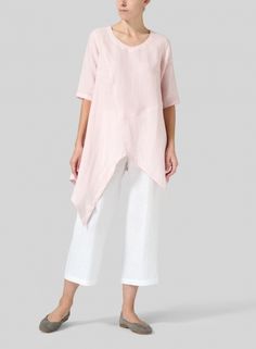 Linen Asymmetrical Hem Tunic Half Sleeve Tops, Linen Short, Loungewear Set, Linen Top, Work Casual, Plus Size Tops, Casual T Shirts, Daily Fashion, Long Tops