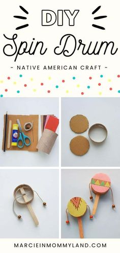 the instructions to make an easy diy spin drum craft for kids with paper, scissors and