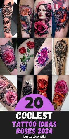 many different tattoos on the arms and legs are shown in this collage with text that reads