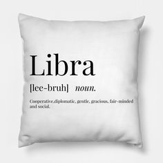 a pillow with the words aries and their meaning in black ink on white background