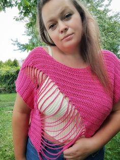 distress summer top Pink Short Sleeve Crop Top For Beach, Pink Cropped Top For Festival, Stretch Pink Crochet Top For Summer, Pink Stretch Crochet Top For Summer, Pink Crochet Tops For Summer, Stretch Crochet Top In Pink, Stretch Pink Crochet Top, Spring Pink Crochet Crop Top, Pink Crochet Crop Top For Festival