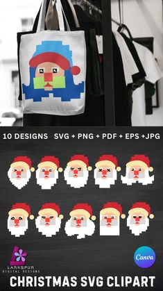 christmas svg clipart with santa's face on the front and back side