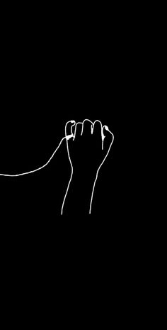 a black and white drawing of a hand holding a string